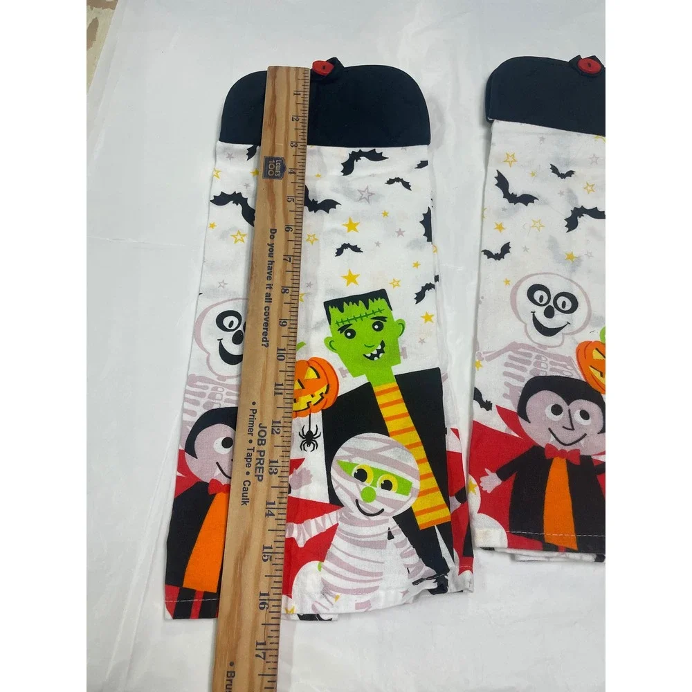 Halloween Monster Hanging Kitchen Towel Set Frankenstein Dracula Mummy 2pc